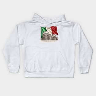 Roman colosseum with the flag of Italy. Kids Hoodie